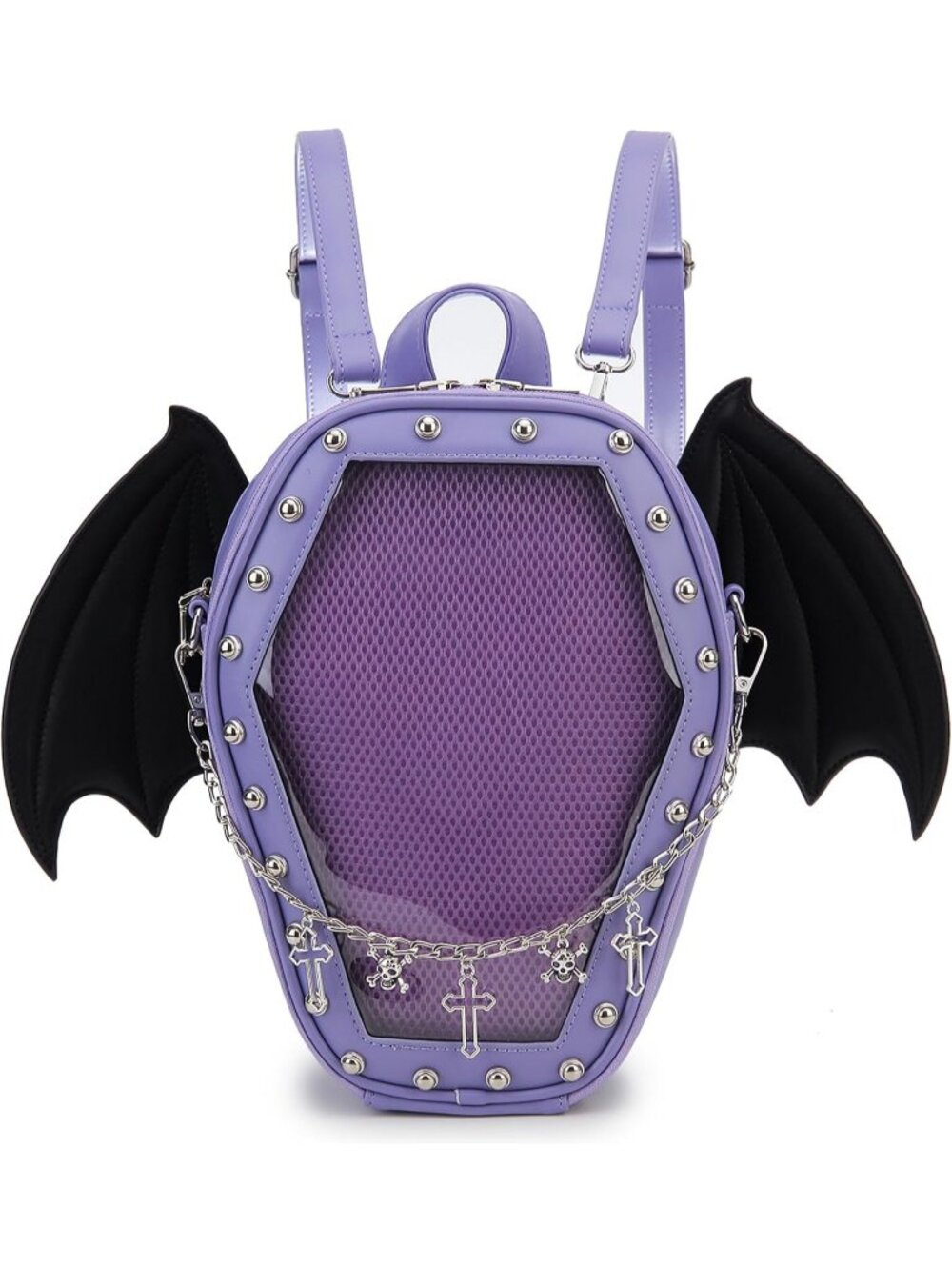 Women’s Purple Wing Gothic Coffin Purse Halloween PIN Imported Backpack Bag